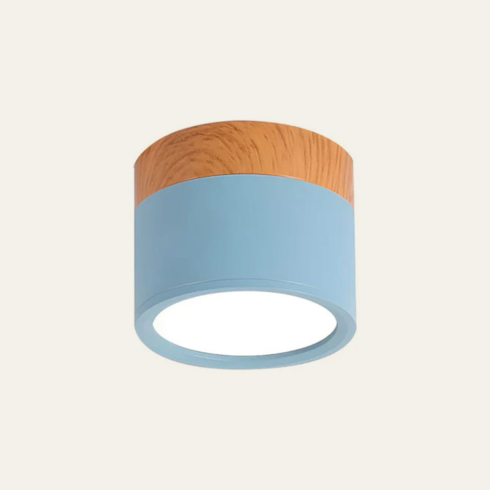 Modern Flush Mount Ceiling Light with Natural Wood Trim