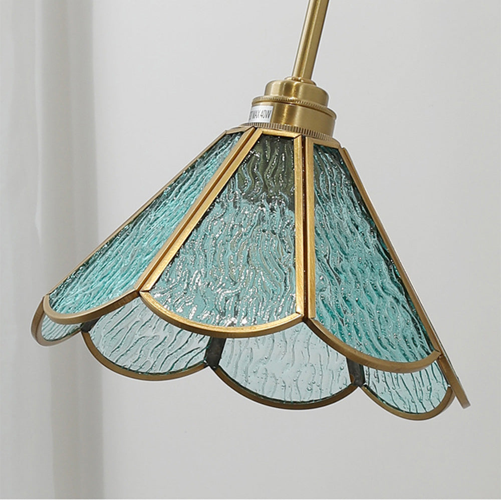 Vintage Brass & Glass Wall Sconce - Art Deco Fluted Shade w/ Pull Chain Switch