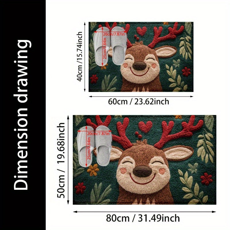 Reindeer Christmas Mat – Holiday Bathroom & Doorway Rug, Non-Slip & Washable