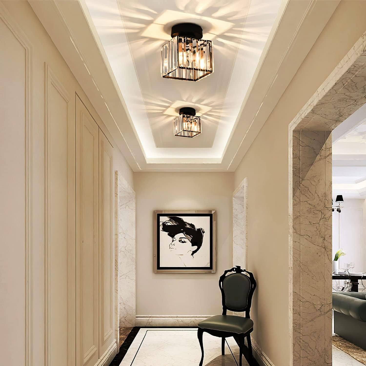 Crystal Cube Flush Mount Ceiling Light for Hallways