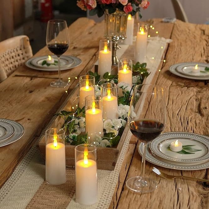 Flameless LED Candle Set of 9 | Realistic Flickering Acrylic Candles with Remote Control & Timer