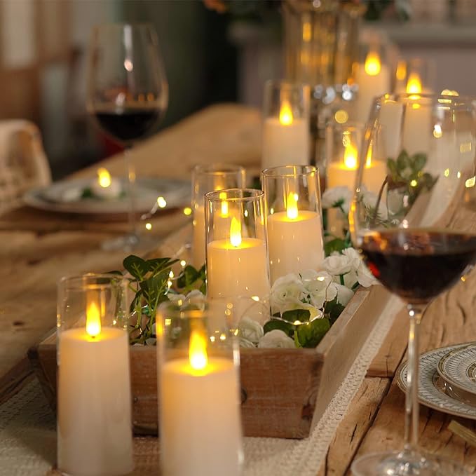 Flameless LED Candle Set of 9 | Realistic Flickering Acrylic Candles with Remote Control & Timer