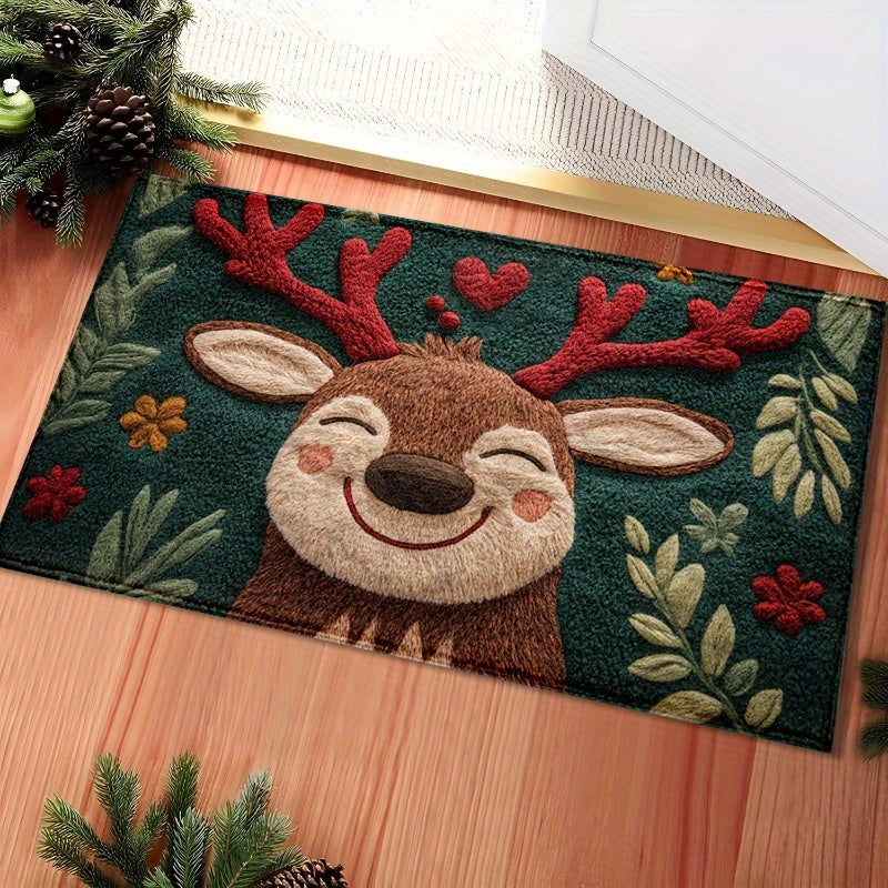 Reindeer Christmas Mat – Holiday Bathroom & Doorway Rug, Non-Slip & Washable