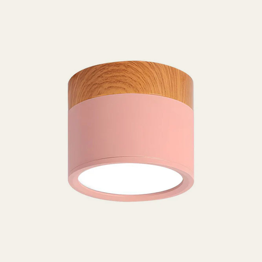 Modern Flush Mount Ceiling Light with Natural Wood Trim