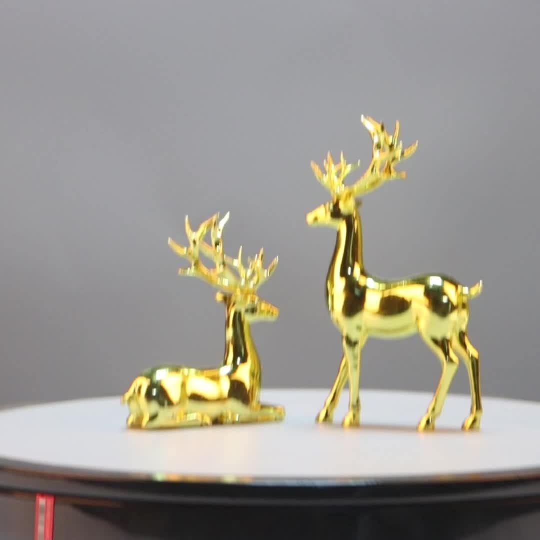 Gold Reindeer Figurines – Set of 2 Elegant Christmas Decorations for Home