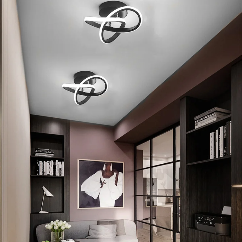 Modern Geometric LED Ceiling Light | Minimalist Black Metal Frame Fixture