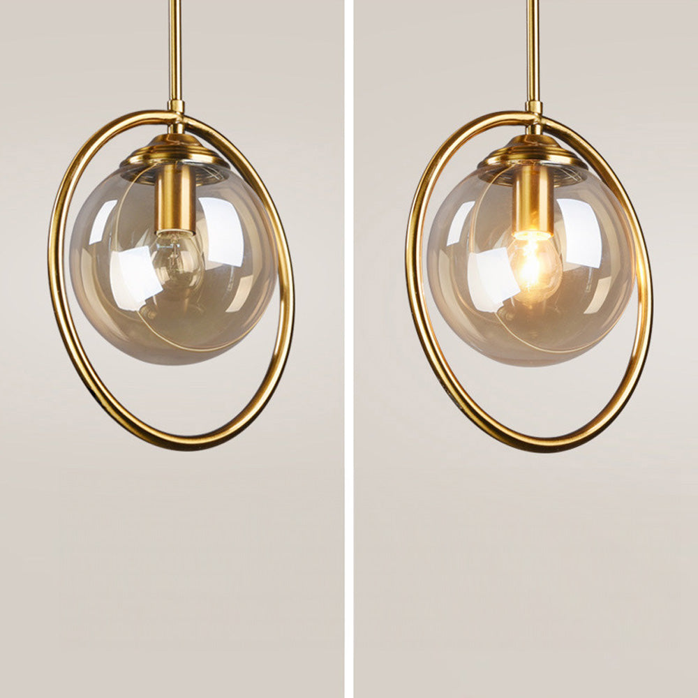 Modern Gold Ring Pendant Light - Clear Glass Globe Fixture