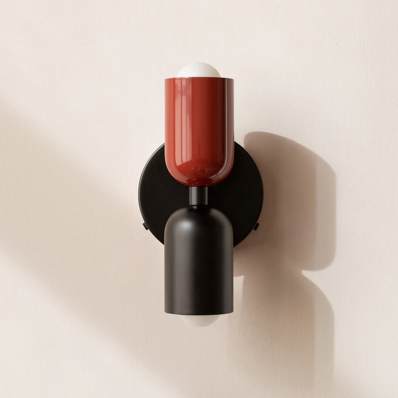 Modern Dual-Shade Wall Sconce | Black & Terracotta Color Block Fixture