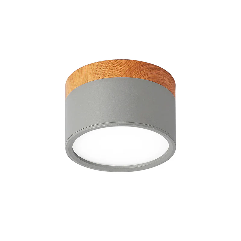 Modern Flush Mount Ceiling Light with Natural Wood Trim