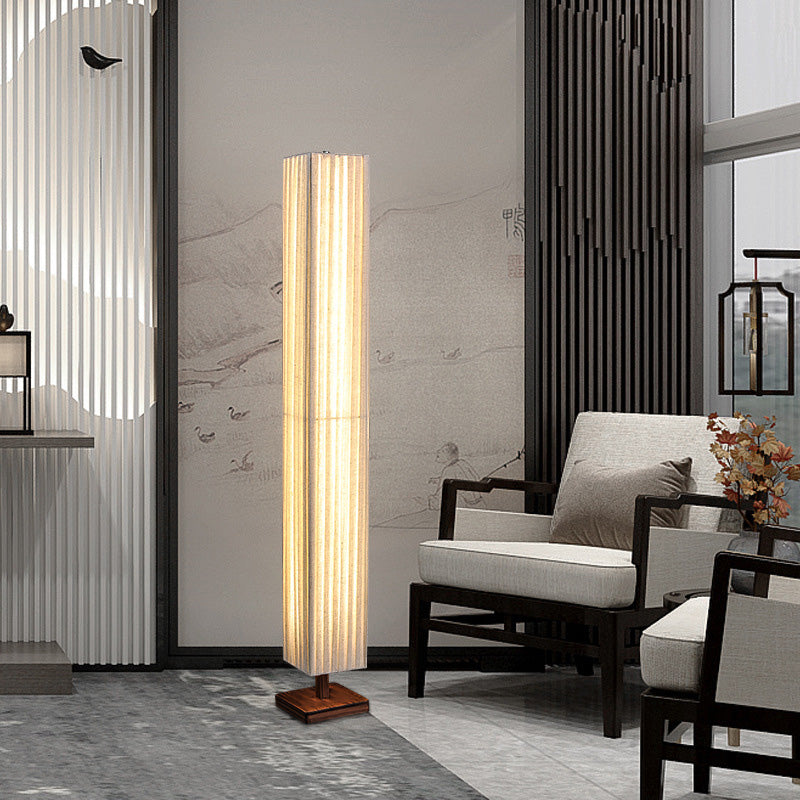 Traditional Japanese Walnut Column LED Floor Lamp