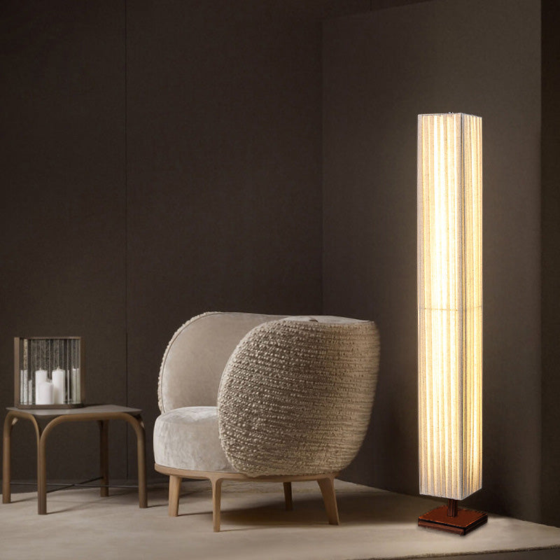 Traditional Japanese Walnut Column LED Floor Lamp