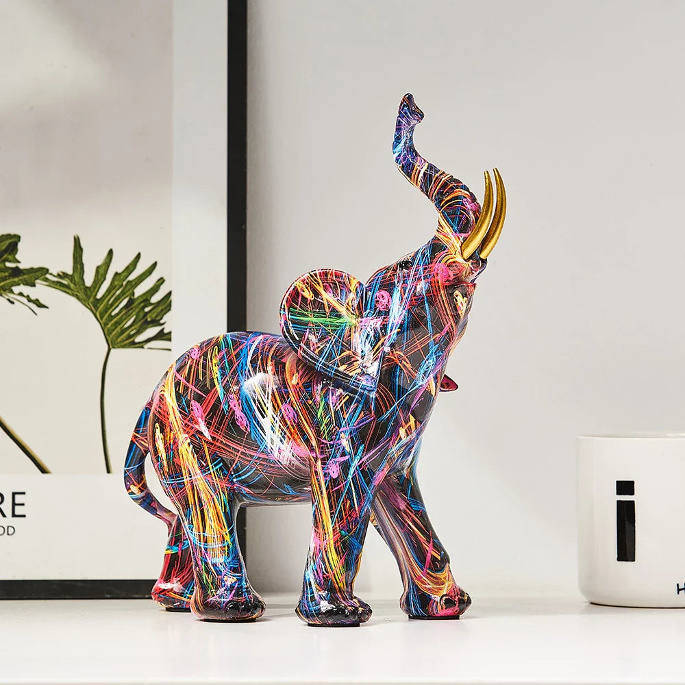 Creative Graffiti Elephant Figurine – Colourful Modern Elephant Statue Home Decor