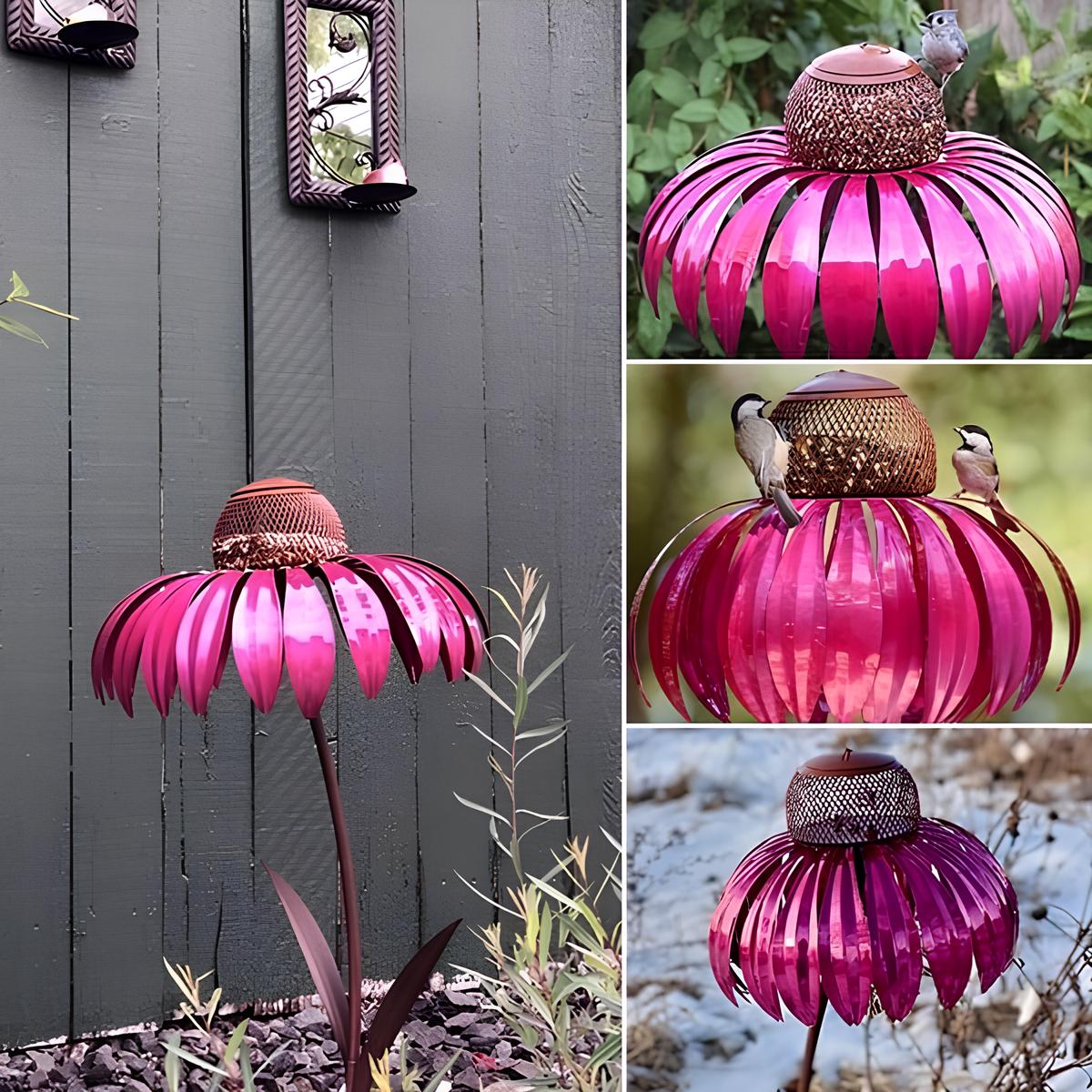 Durable Metal Bird Feeder House with Elegant Sunflower Design – Weather Resistant Garden Decor