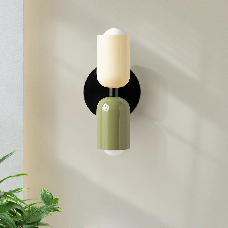 Modern Dual-Shade Wall Sconce | Black & Terracotta Color Block Fixture