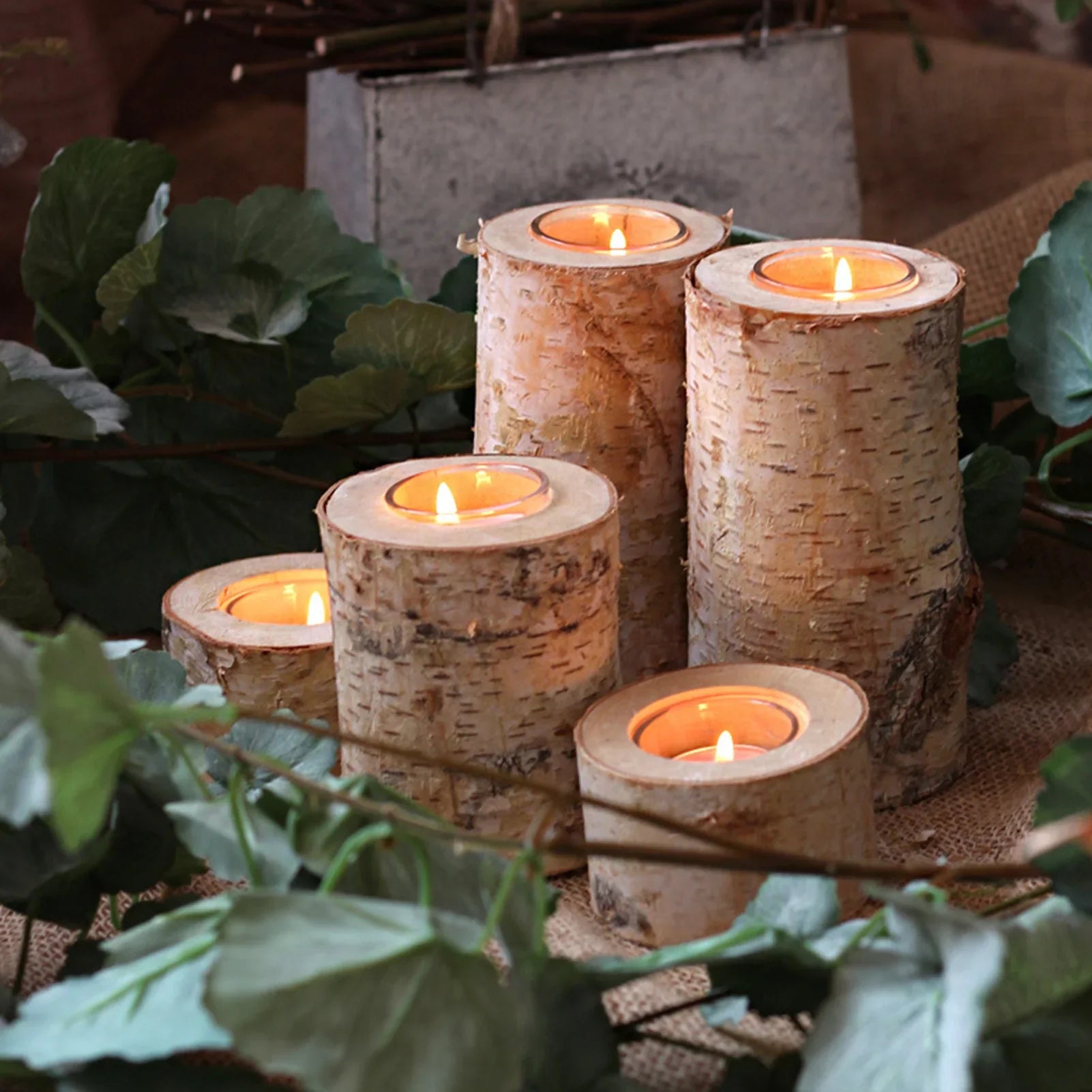 Rustic Birch Wood Candle Holder | Natural Wooden Tealight Holder
