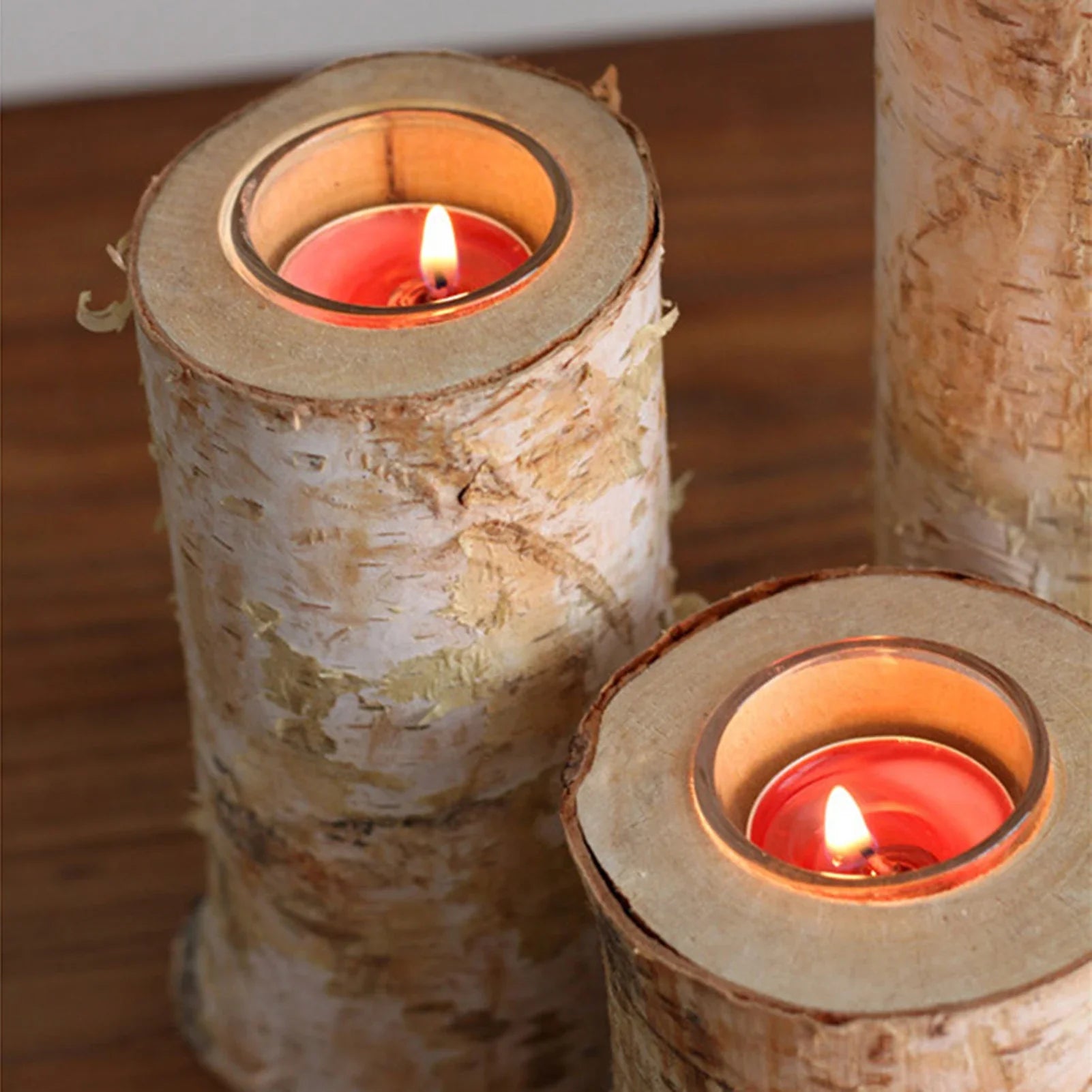 Rustic Birch Wood Candle Holder | Natural Wooden Tealight Holder