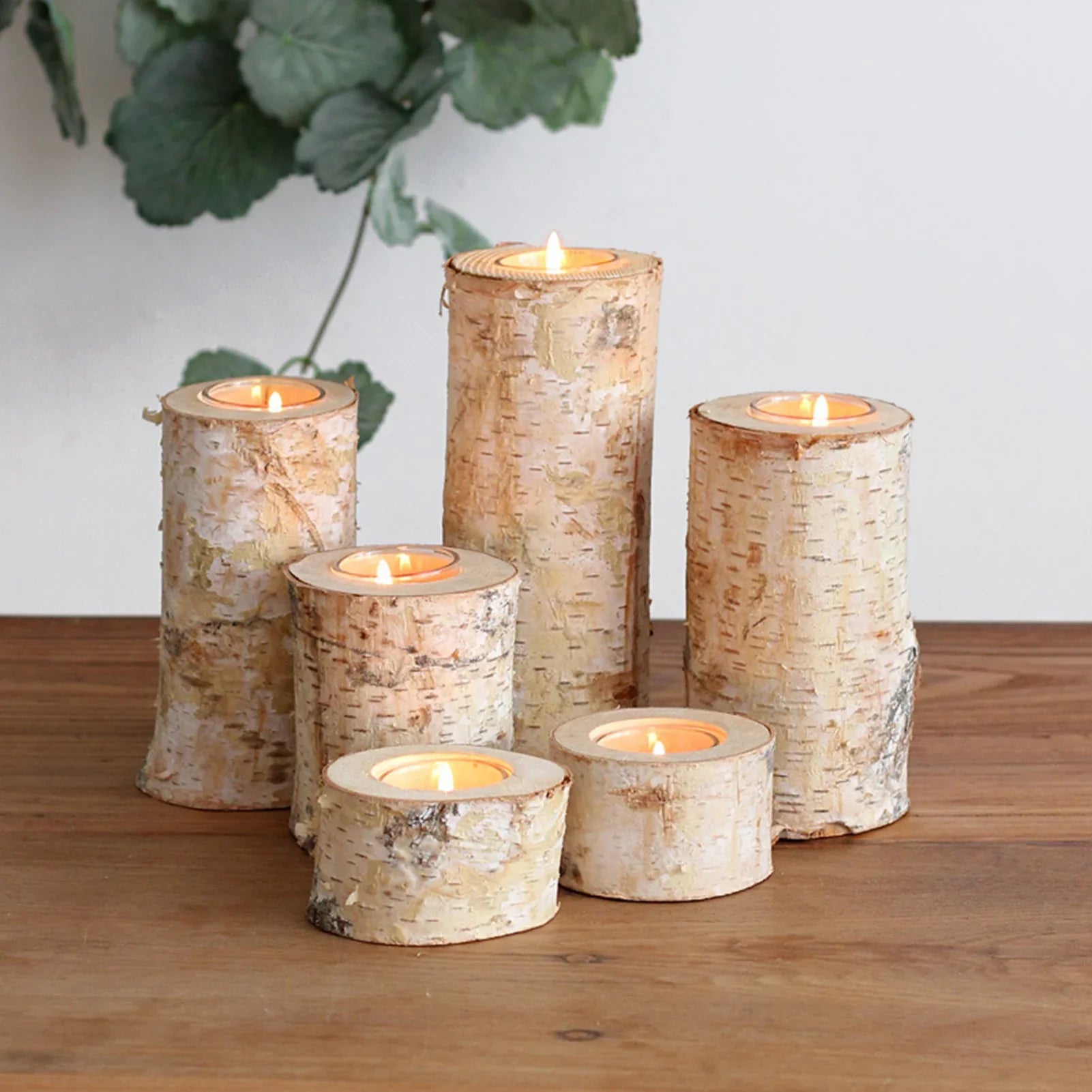 Rustic Birch Wood Candle Holder | Natural Wooden Tealight Holder