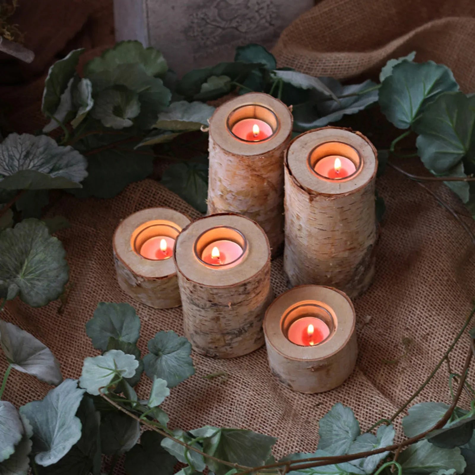 Rustic Birch Wood Candle Holder | Natural Wooden Tealight Holder