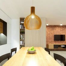 Handcrafted Wood Pendant Light - Rustic Natural Wood Ceiling Lamp for Dining Room