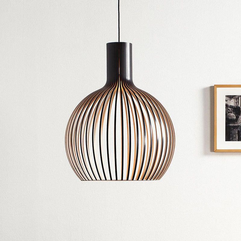 Handcrafted Wood Pendant Light - Rustic Natural Wood Ceiling Lamp for Dining Room