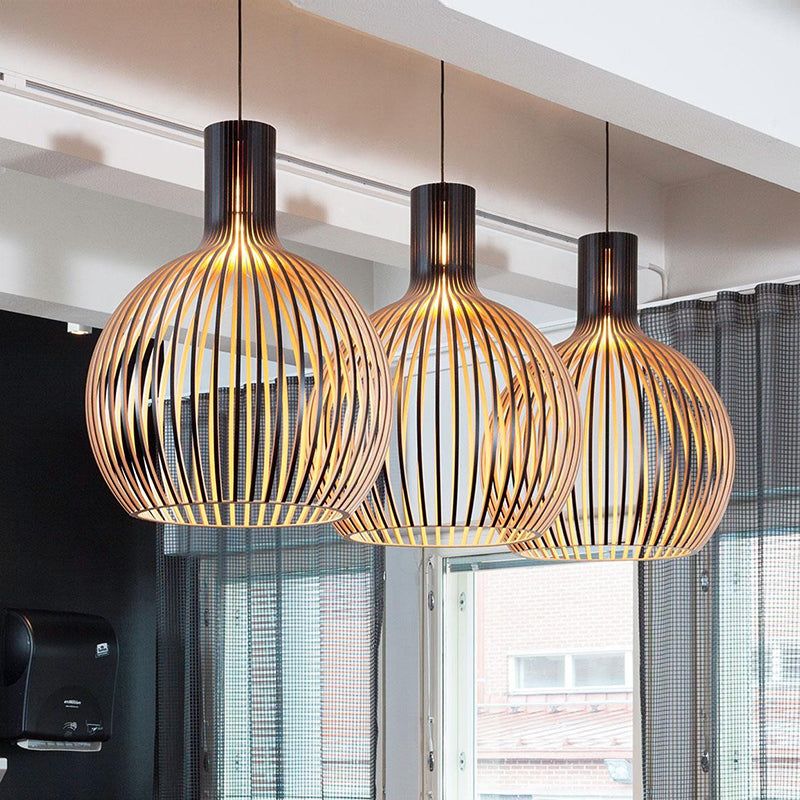 Handcrafted Wood Pendant Light - Rustic Natural Wood Ceiling Lamp for Dining Room
