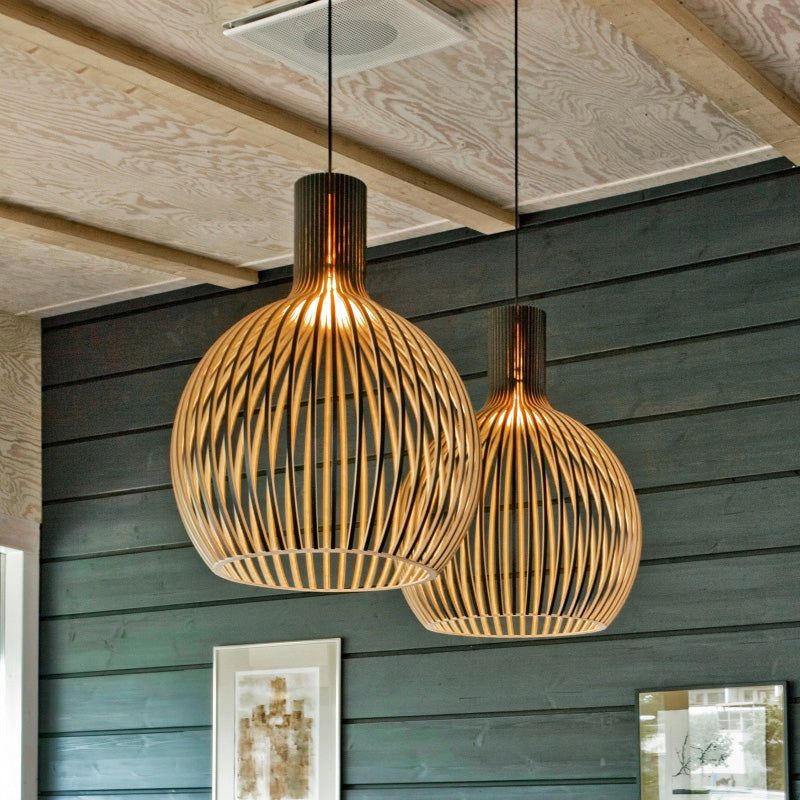 Handcrafted Wood Pendant Light - Rustic Natural Wood Ceiling Lamp for Dining Room