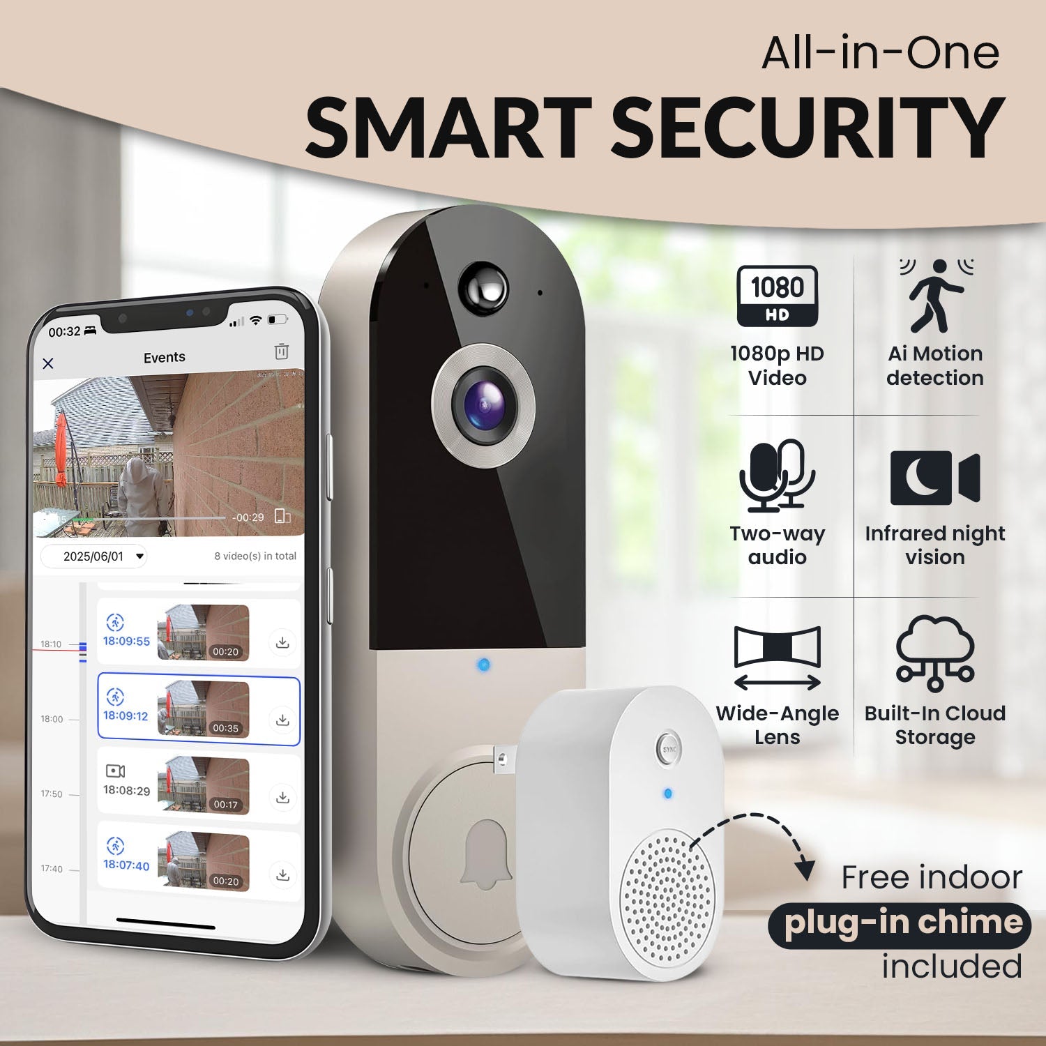 Smart SafeDoorbell | Wireless Video Doorbell - HD Security Camera with Two-Way Talk