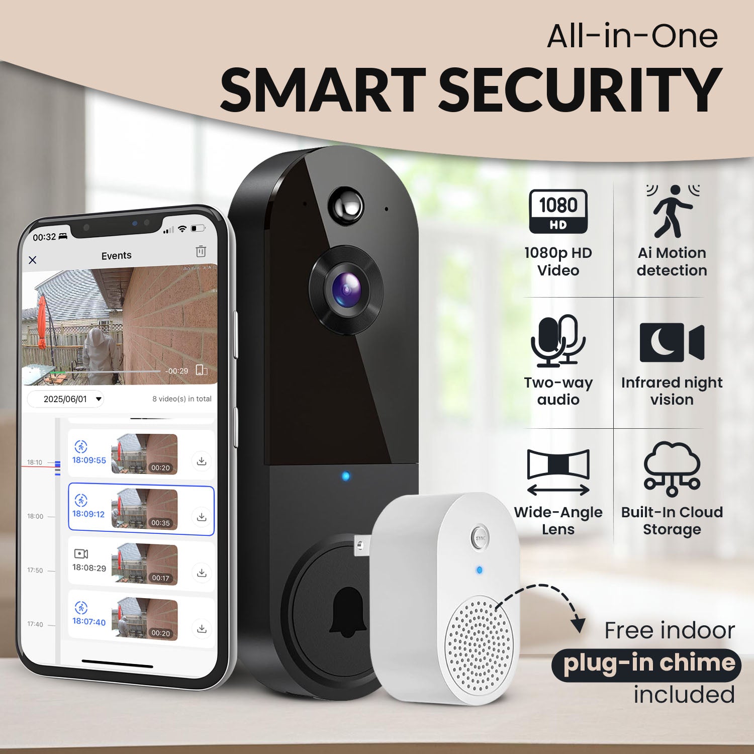 Smart SafeDoorbell | Wireless Video Doorbell - HD Security Camera with Two-Way Talk