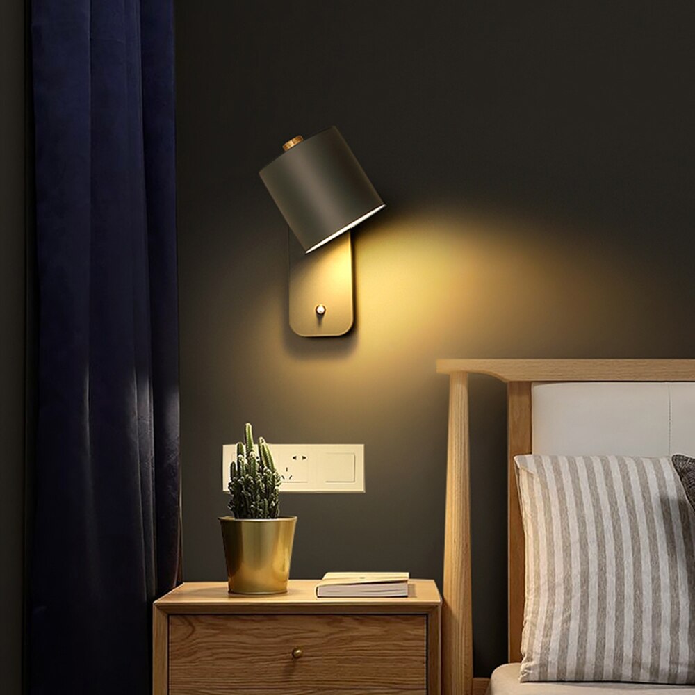 Modern LED Wall Sconce - Cylindrical Bedside Lamp with On/Off Switch