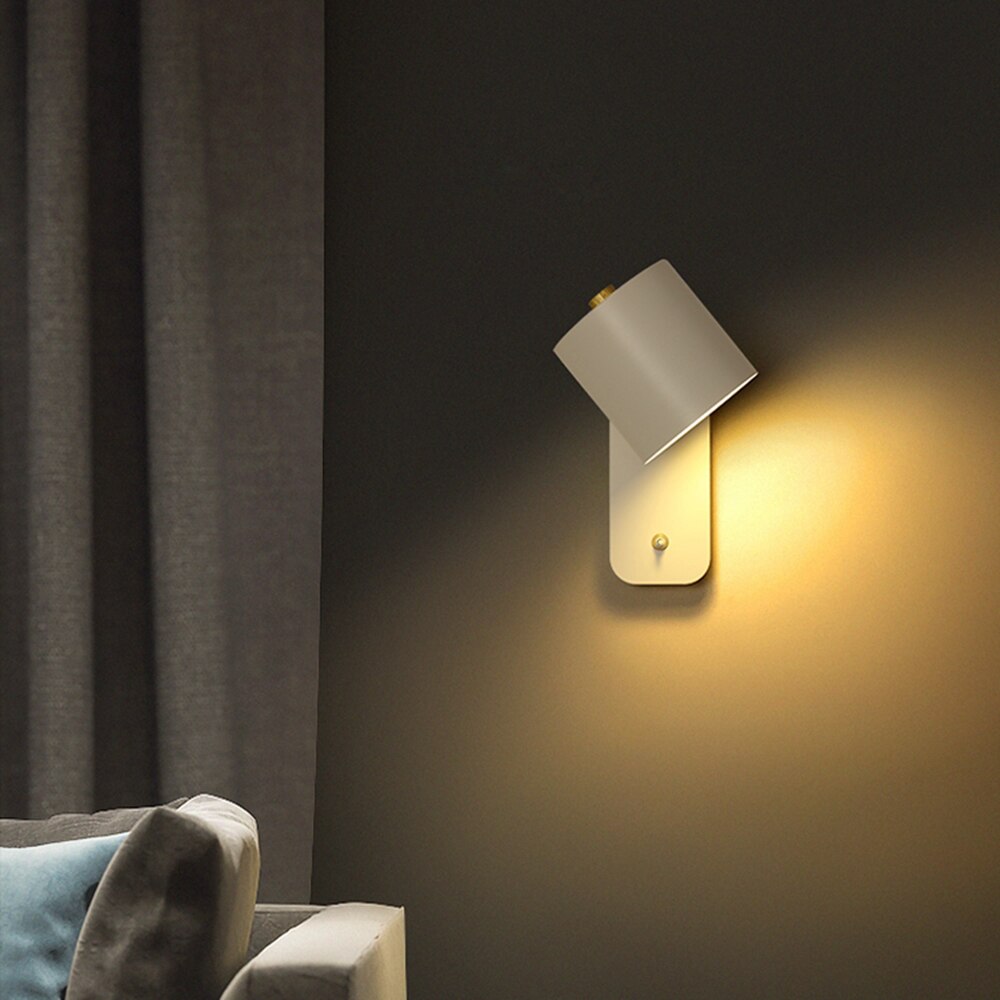 Modern LED Wall Sconce - Cylindrical Bedside Lamp with On/Off Switch