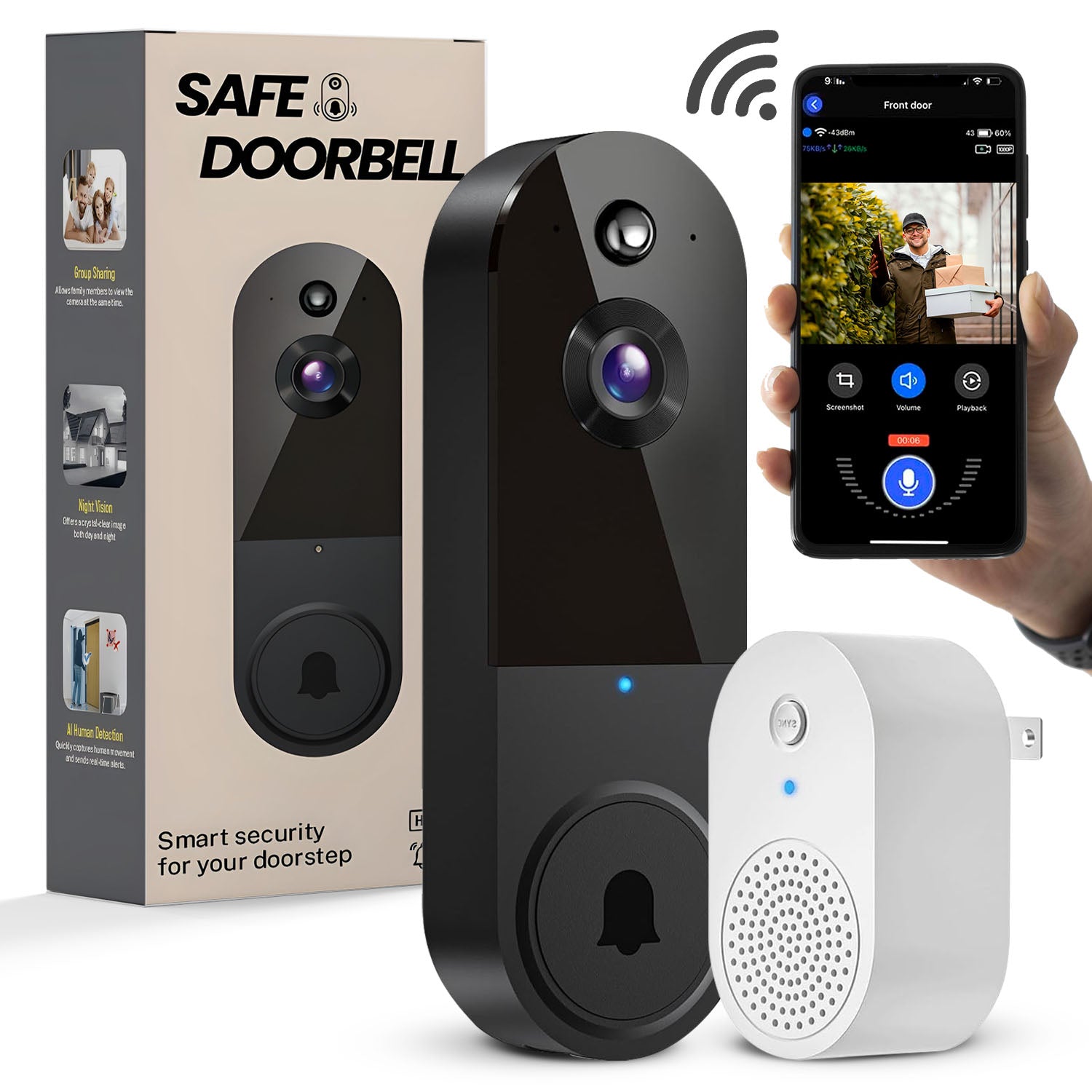 Smart SafeDoorbell | Wireless Video Doorbell - HD Security Camera with Two-Way Talk