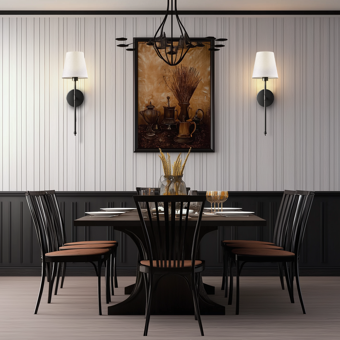 Modern Brass Wireless Wall Sconces with Linen Shade (Set of 2)
