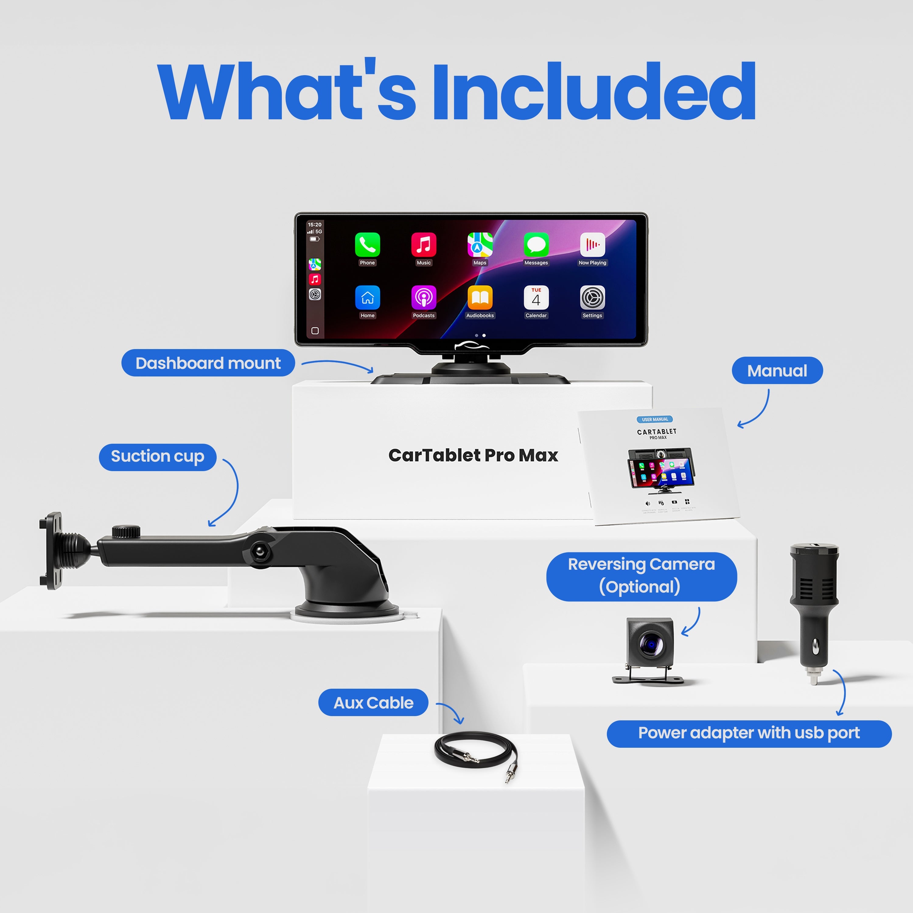 CarTablet Pro Max – Smart Car Display with Wireless Apple CarPlay & Android Auto