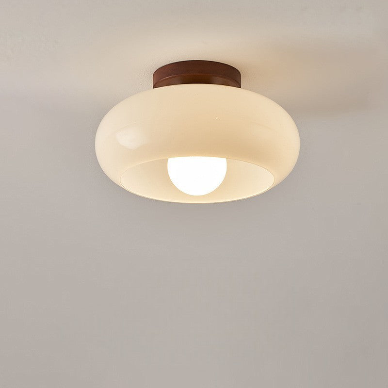 French Bauhaus Cream Ceiling Light – Modern Flush Mount Glass Light for Living Room & Bedroom