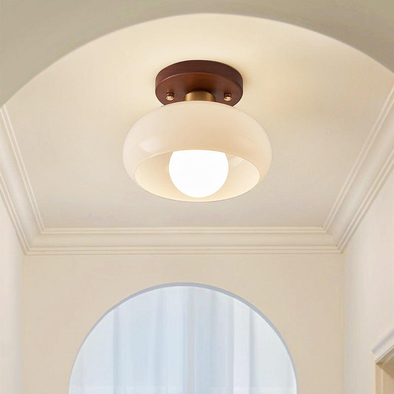 French Bauhaus Cream Ceiling Light – Modern Flush Mount Glass Light for Living Room & Bedroom