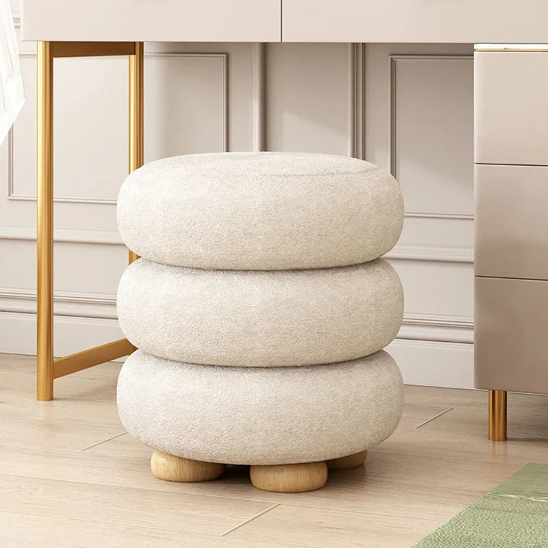 Modern Round Footstool | Cozy Bouclé Pouffe Ottoman for Living Room & Bedroom Decor