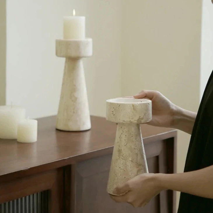 Faux Travertine Stone Candle Holder | Modern Minimalist Candle Stand