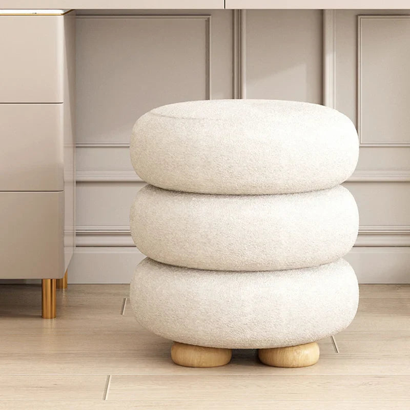 Modern Round Footstool | Cozy Bouclé Pouffe Ottoman for Living Room & Bedroom Decor