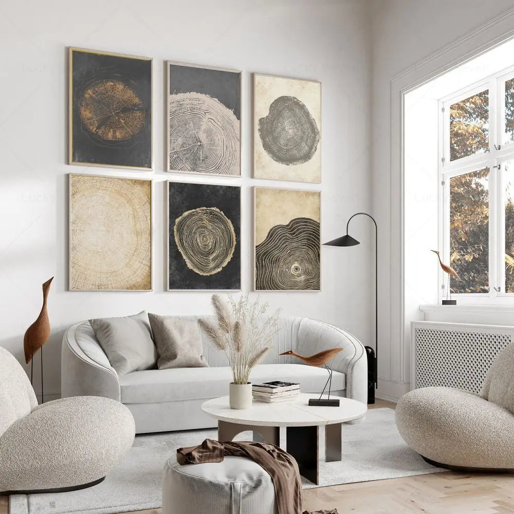 Tree Rings Abstract Canvas Wall Art | Modern Nature-Inspired Painting