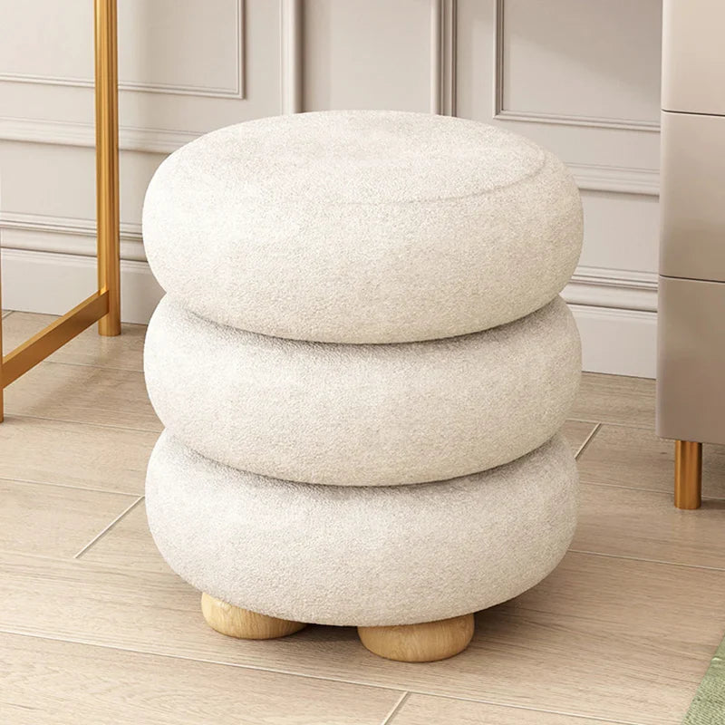 Modern Round Footstool | Cozy Bouclé Pouffe Ottoman for Living Room & Bedroom Decor