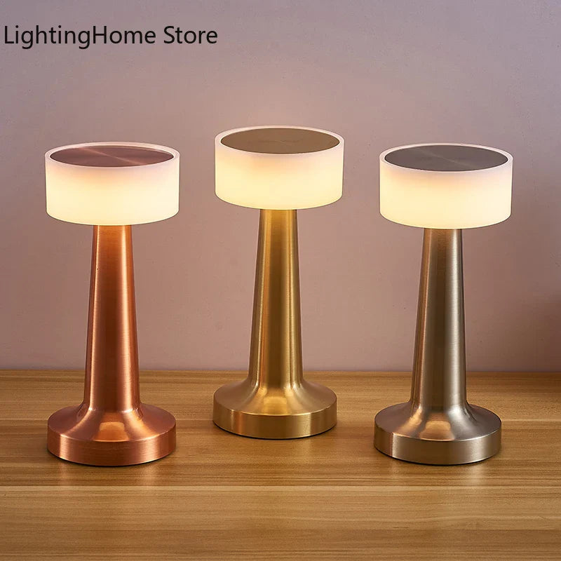 Retro LED Table Lamp - Rechargeable, Touch Sensor, Wireless Night Light for Bar & Coffee Table - Ideal for Restaurant and Living Room Decor Lighting