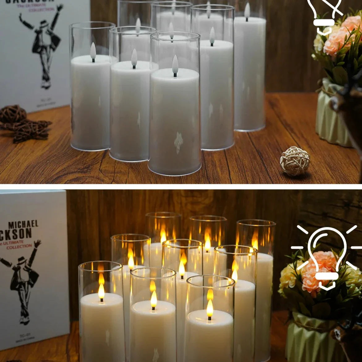 Flameless LED Candle Set of 9 | Realistic Flickering Acrylic Candles with Remote Control & Timer