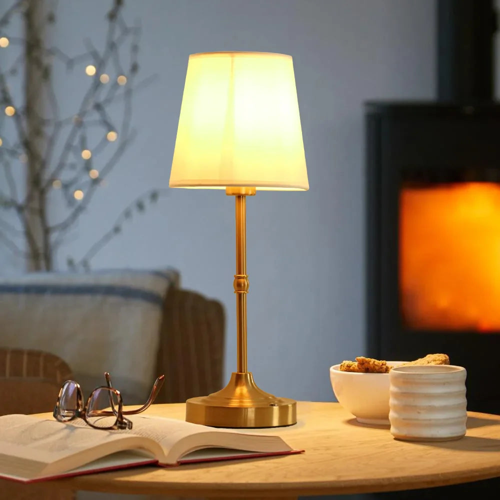 Modern Gold Table Lamp Set - Dimmable Bedside Lamps with Fabric Shade