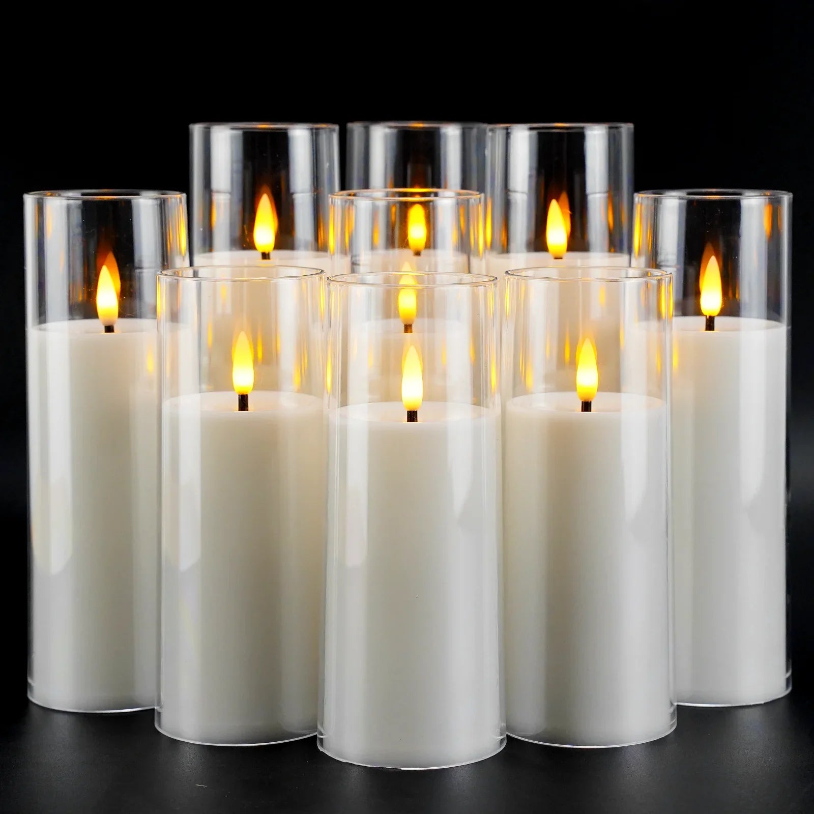 Flameless LED Candle Set of 9 | Realistic Flickering Acrylic Candles with Remote Control & Timer
