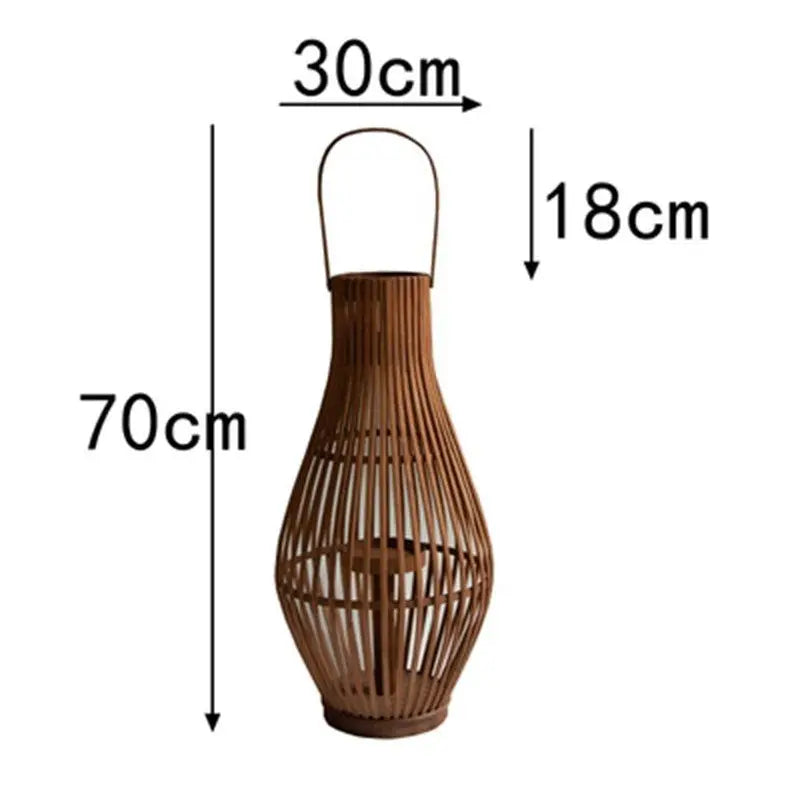 Boho Rattan LED Floor Lantern | Large Flameless Candle Lantern for Living Room