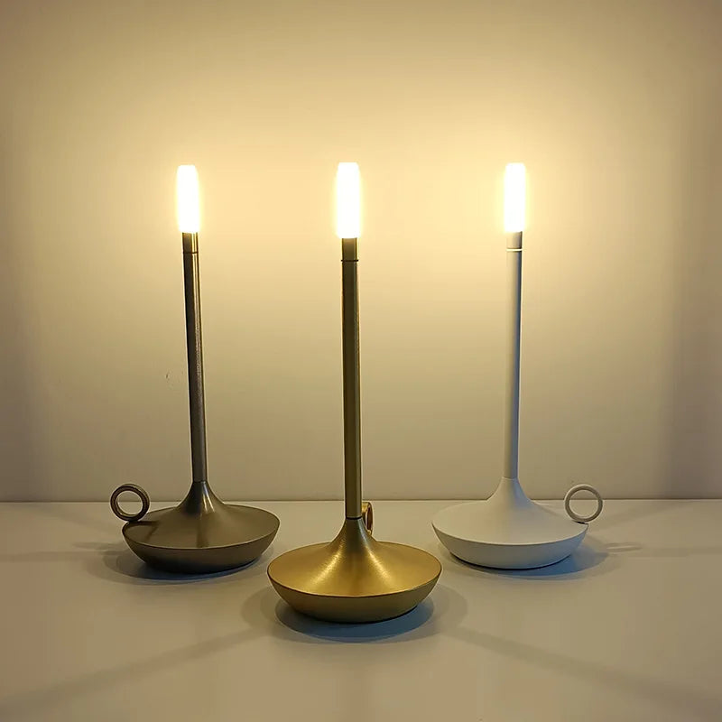 Rechargeable Candle Shaped Touch Table Lamp - Ideal for Camping, Desk, Coffee Restaurant & More - Long Battery LED Light with 3 Stages of Lighting