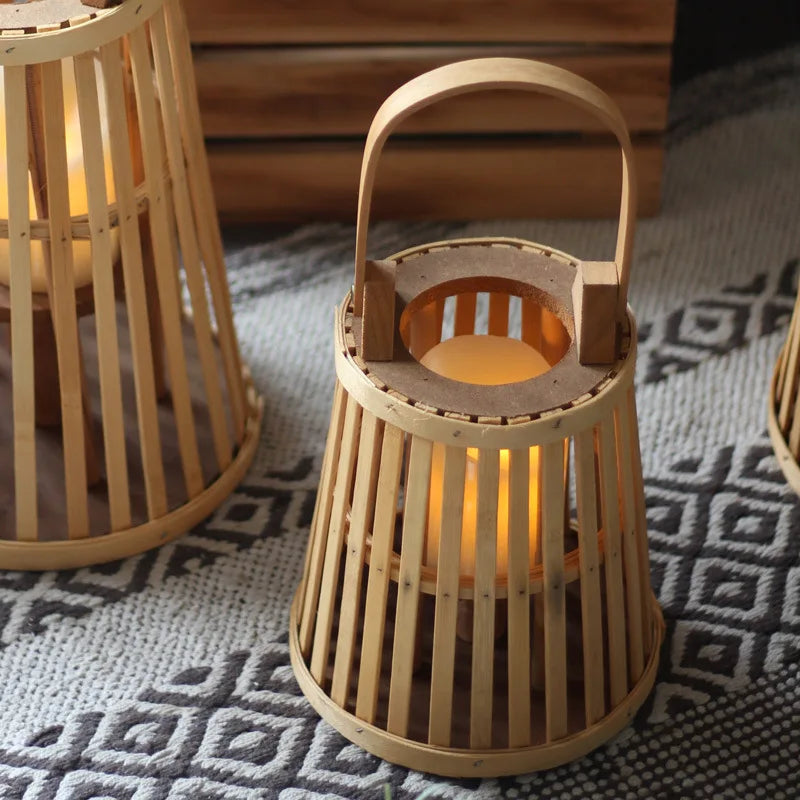Bamboo Rattan LED Candle Lantern | Flameless Candle Holder for Indoor & Outdoor Home Décor