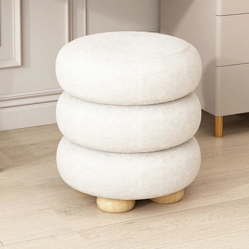 Modern Round Footstool | Cozy Bouclé Pouffe Ottoman for Living Room & Bedroom Decor
