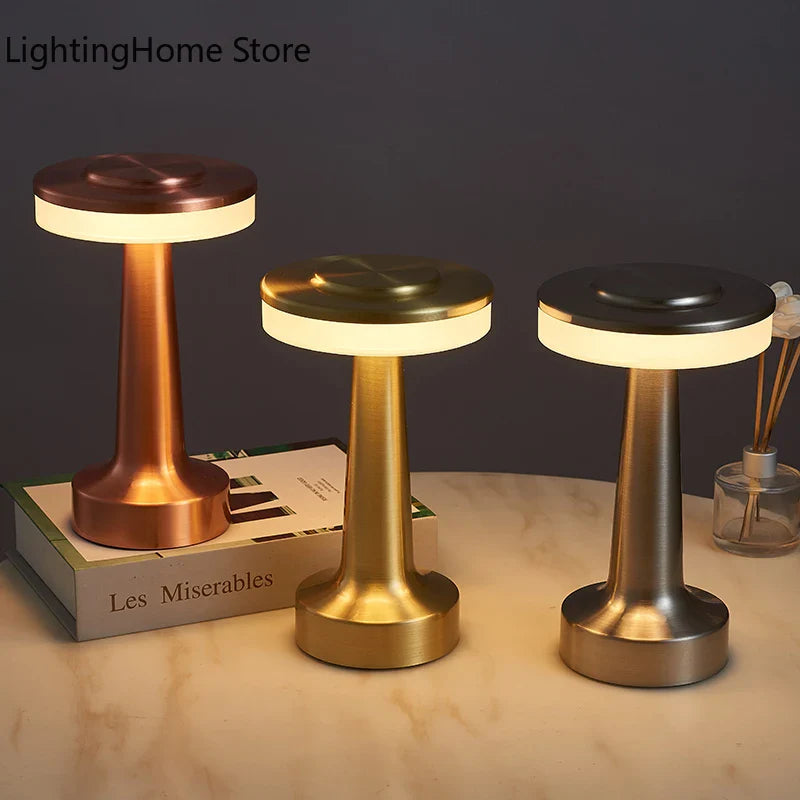 Retro LED Table Lamp - Rechargeable, Touch Sensor, Wireless Night Light for Bar & Coffee Table - Ideal for Restaurant and Living Room Decor Lighting