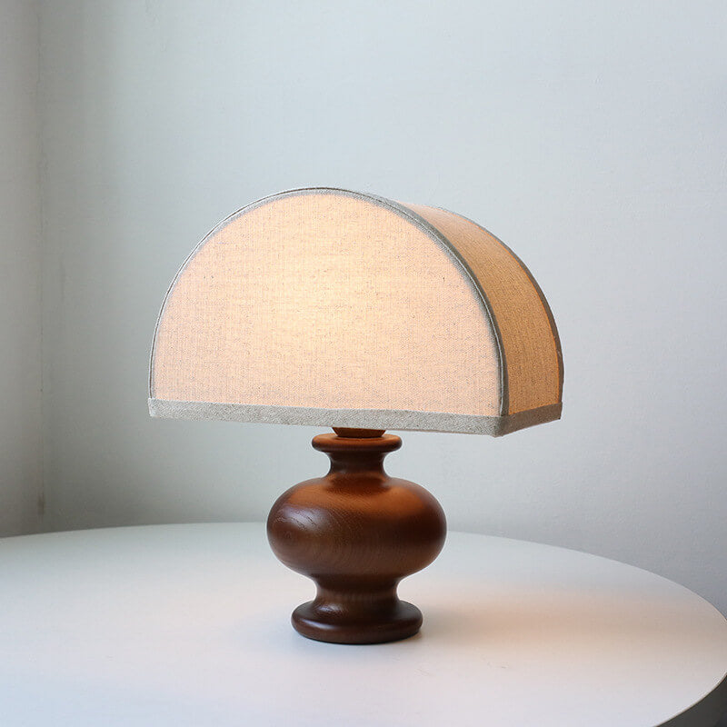 Japanese Wabi-Sabi Wooden Table Lamp | Vintage Fabric Shade Bedside Light